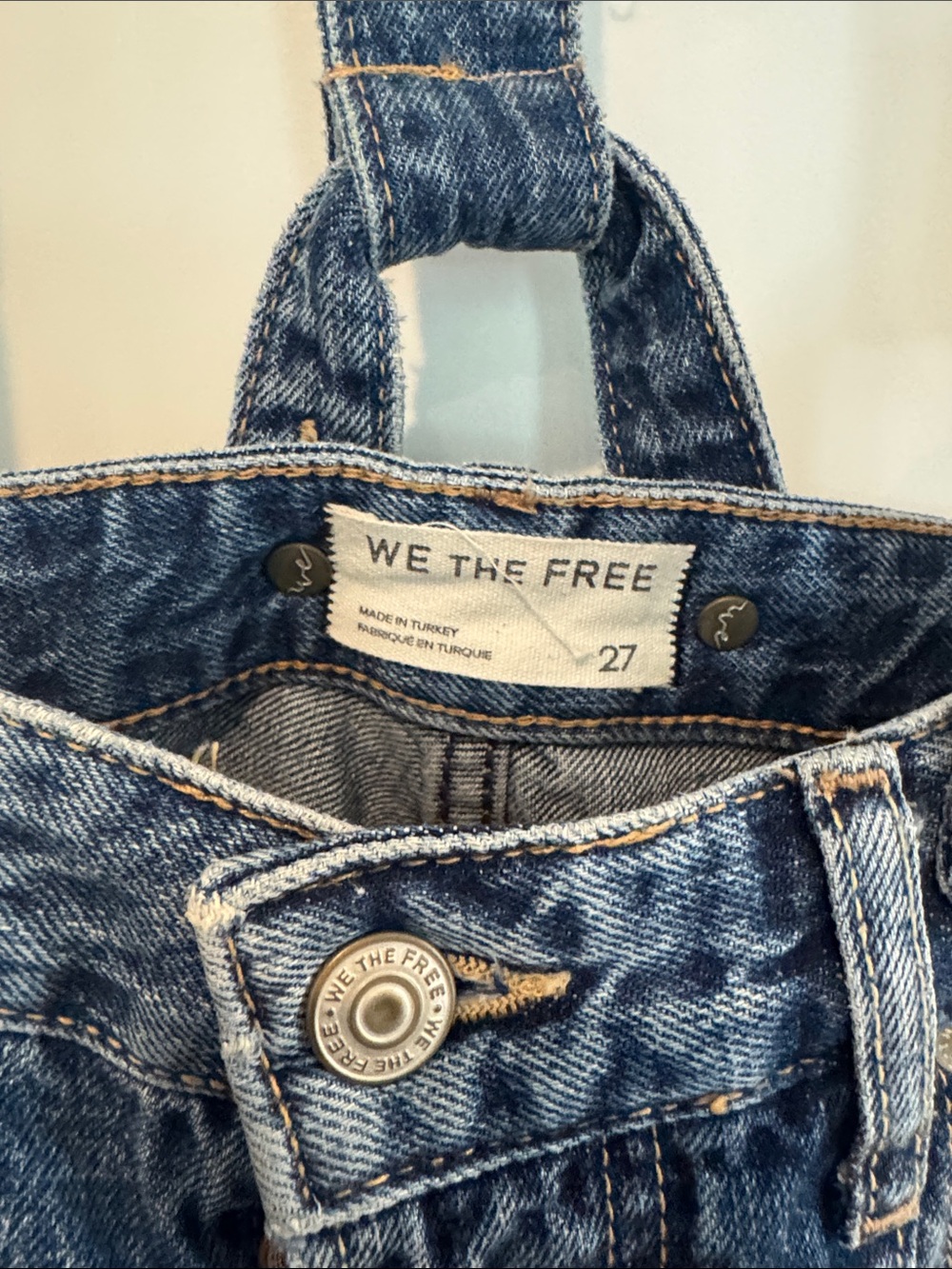 WTF Denim slight Curved-Leg Jeans with Adjustable/removable Suspenders - Blue - Picture 3 of 4
